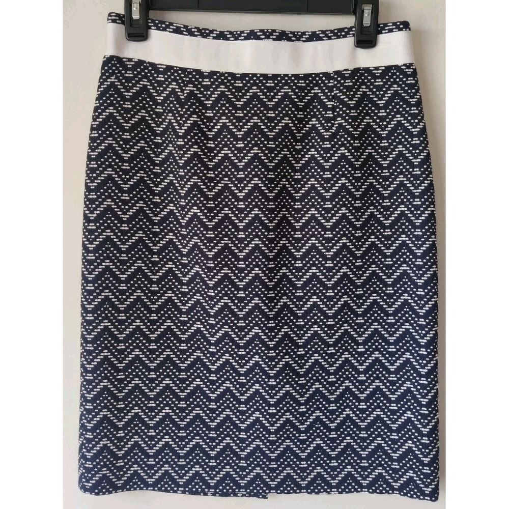 Brooks Brothers Pencil Skirt Navy Blue White‎ Cotton Blend Knee Length Size 2